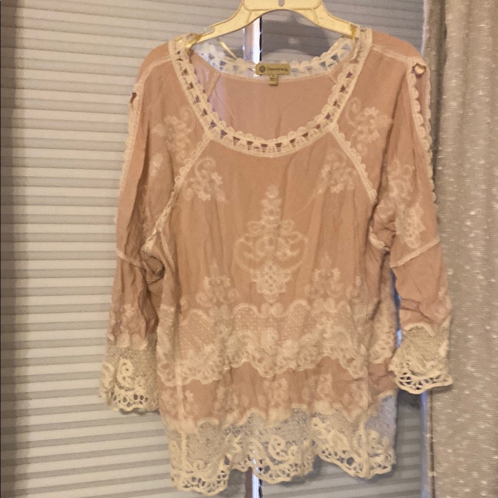 Democracy Tan Embellished Ruffled Blouse